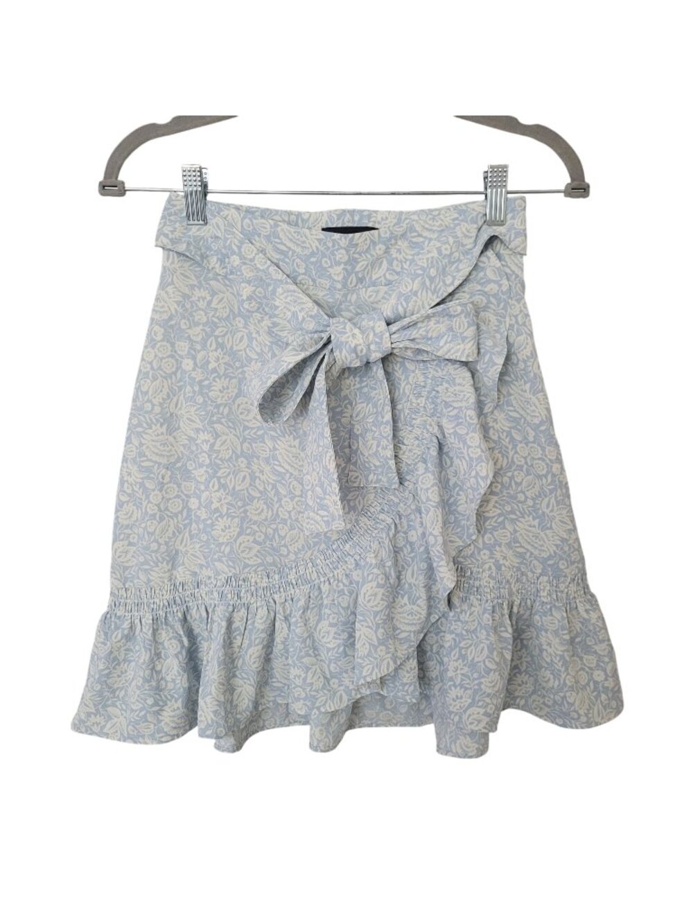 Express Floral Ruffle Wrap Skirt Bow Tie Waist Womens Size 00 Light Blue NWT